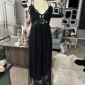 Worn Once Black lace detailed Maxi dress size large